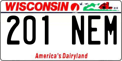 WI license plate 201NEM