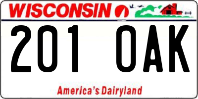 WI license plate 201OAK