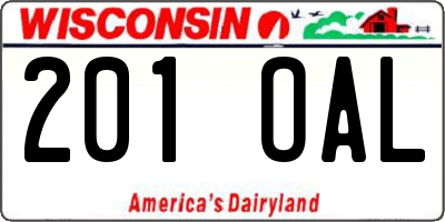 WI license plate 201OAL