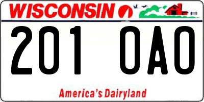 WI license plate 201OAO