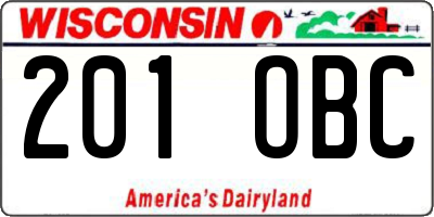 WI license plate 201OBC