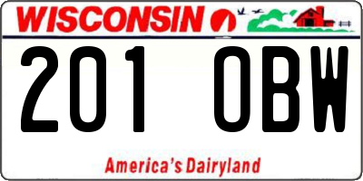 WI license plate 201OBW