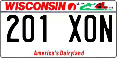 WI license plate 201XON