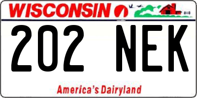 WI license plate 202NEK