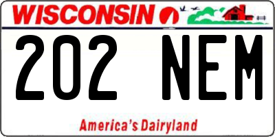WI license plate 202NEM