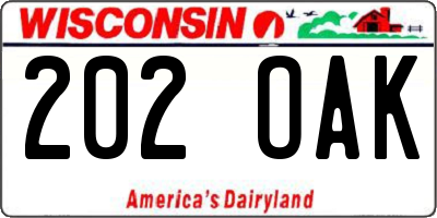 WI license plate 202OAK
