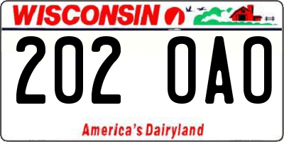 WI license plate 202OAO