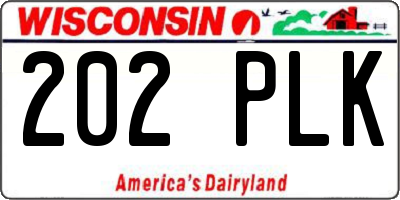WI license plate 202PLK