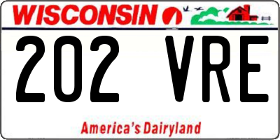 WI license plate 202VRE