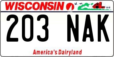 WI license plate 203NAK