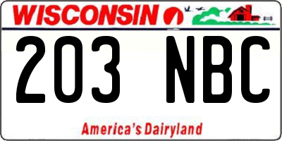 WI license plate 203NBC