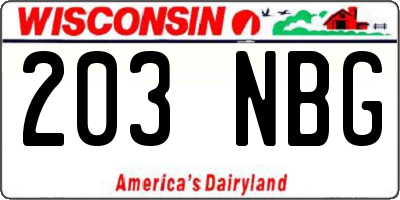 WI license plate 203NBG