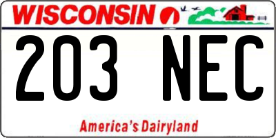 WI license plate 203NEC