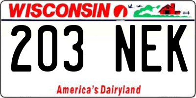 WI license plate 203NEK