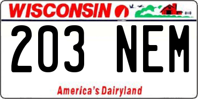 WI license plate 203NEM