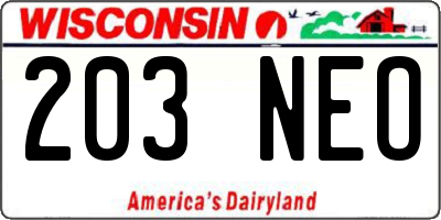 WI license plate 203NEO