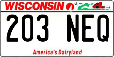 WI license plate 203NEQ