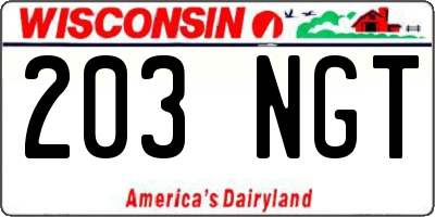 WI license plate 203NGT
