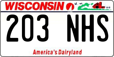 WI license plate 203NHS