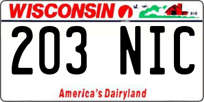 WI license plate 203NIC