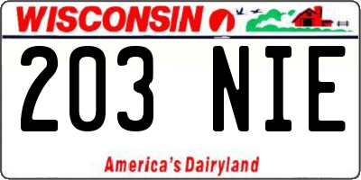 WI license plate 203NIE