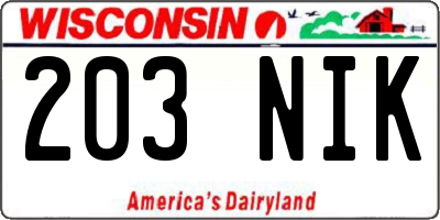 WI license plate 203NIK