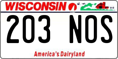 WI license plate 203NOS