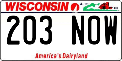 WI license plate 203NOW