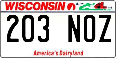 WI license plate 203NOZ