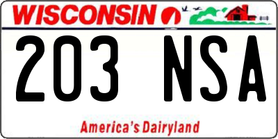 WI license plate 203NSA