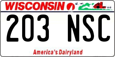 WI license plate 203NSC