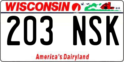 WI license plate 203NSK
