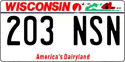 WI license plate 203NSN