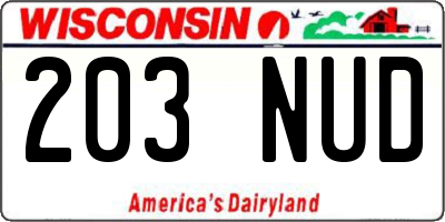 WI license plate 203NUD