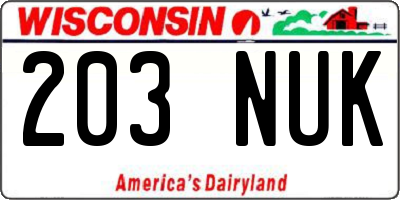 WI license plate 203NUK