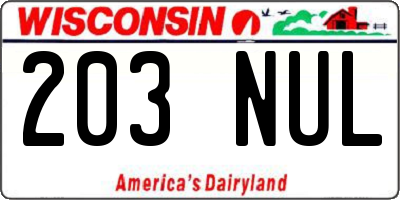 WI license plate 203NUL