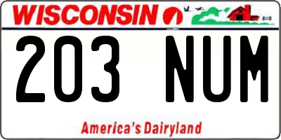 WI license plate 203NUM