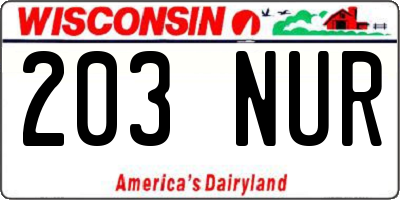 WI license plate 203NUR