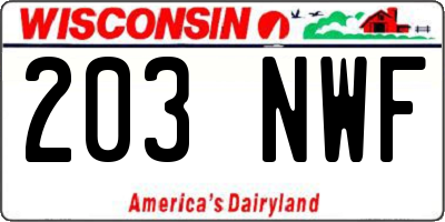 WI license plate 203NWF