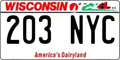 WI license plate 203NYC