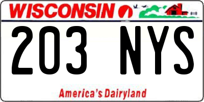 WI license plate 203NYS