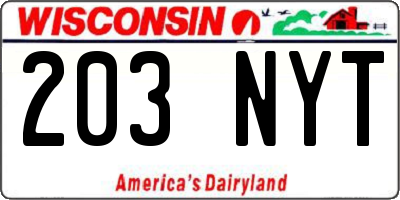 WI license plate 203NYT