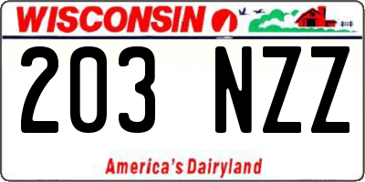 WI license plate 203NZZ