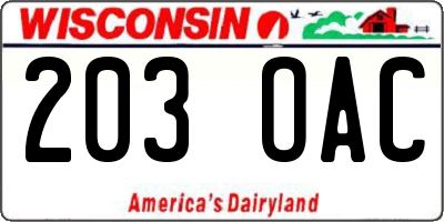 WI license plate 203OAC