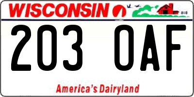 WI license plate 203OAF