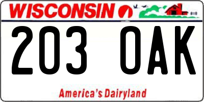 WI license plate 203OAK