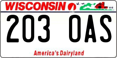 WI license plate 203OAS