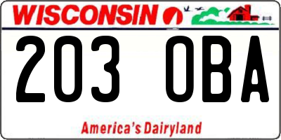 WI license plate 203OBA