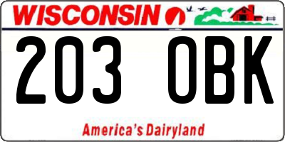 WI license plate 203OBK