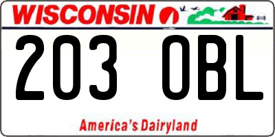 WI license plate 203OBL